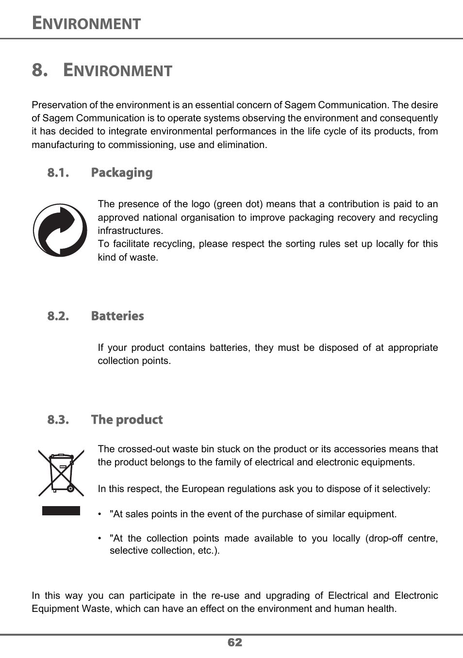 Nvironment | Sagem 700 User Manual | Page 62 / 64