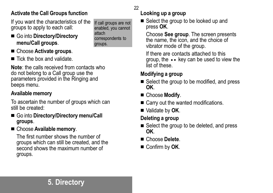 Directory | Sagem MW 302X User Manual | Page 23 / 58