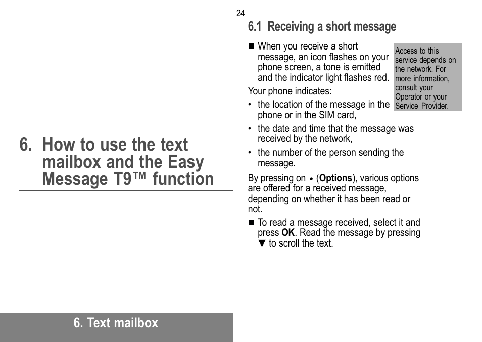 Text mailbox, 1 receiving a short message | Sagem MW 302X User Manual | Page 25 / 58