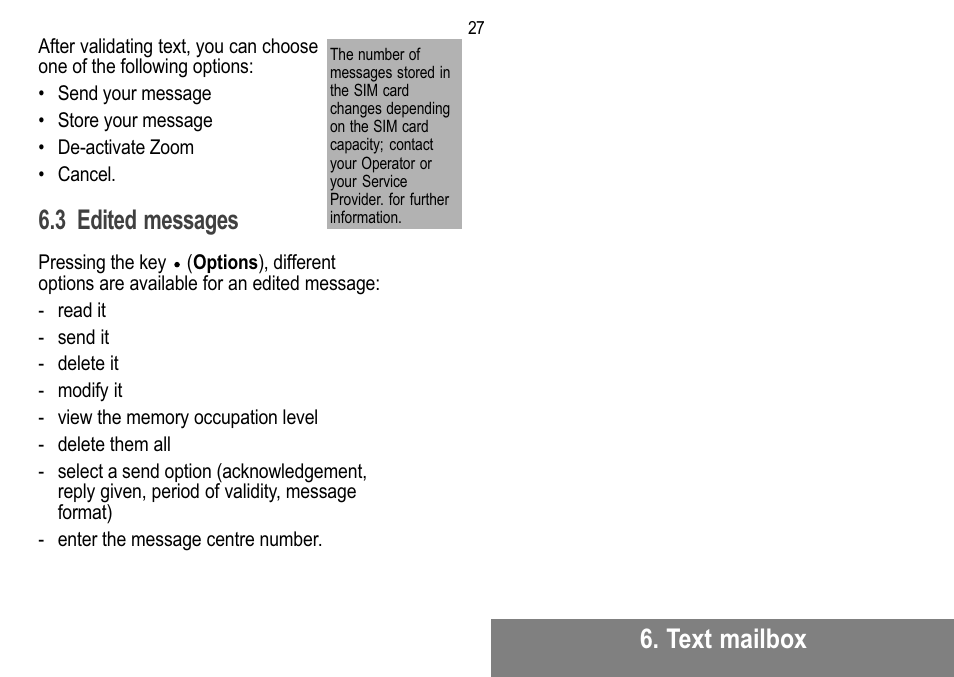 Text mailbox, 3 edited messages | Sagem MW 302X User Manual | Page 28 / 58