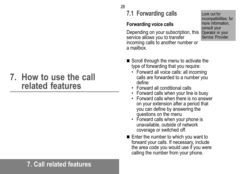 How to use the call related features, Call related features, 1 forwarding calls | Sagem MW 302X User Manual | Page 29 / 58