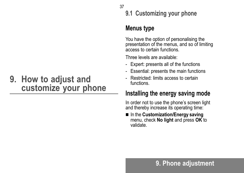 How to adjust and customize your phone | Sagem MW 302X User Manual | Page 38 / 58