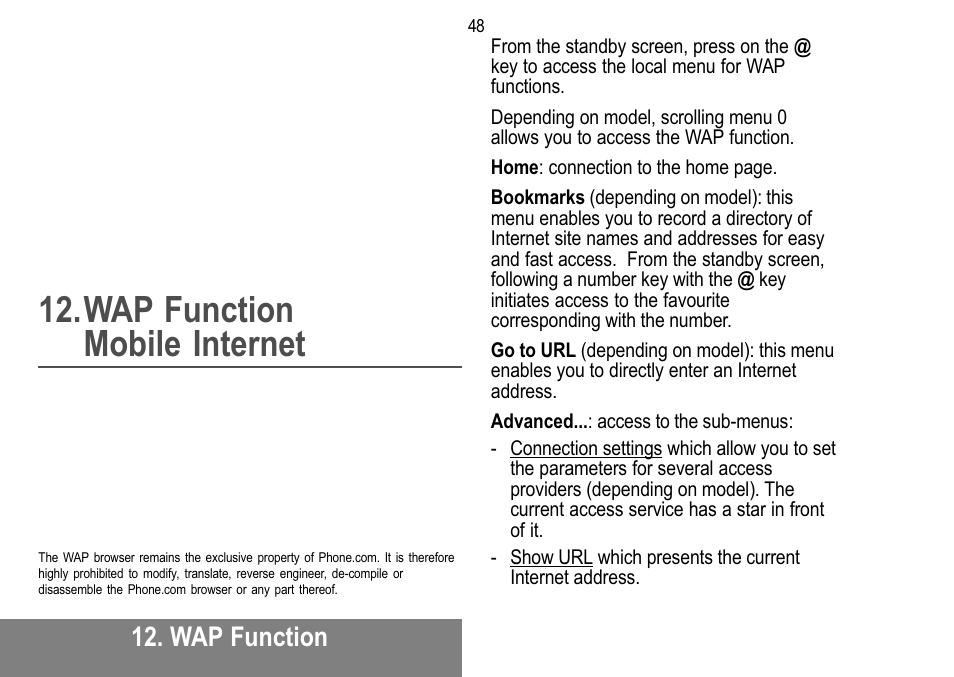 Wap function mobile internet, Wap function | Sagem MW 302X User Manual | Page 49 / 58