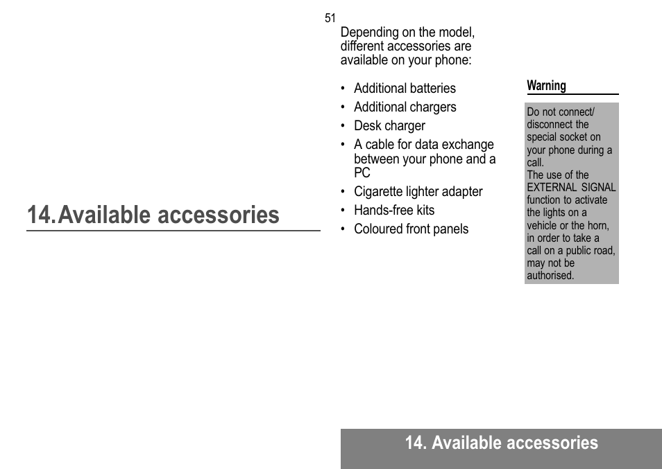 Available accessories | Sagem MW 302X User Manual | Page 52 / 58