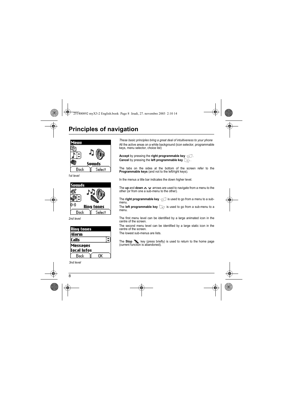 Principles of navigation | Sagem myX3-2 User Manual | Page 11 / 79