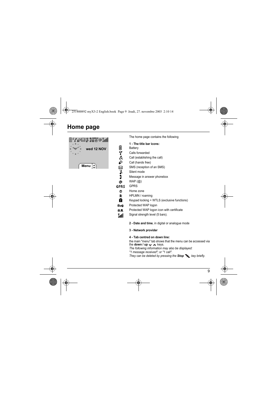 Home page | Sagem myX3-2 User Manual | Page 12 / 79