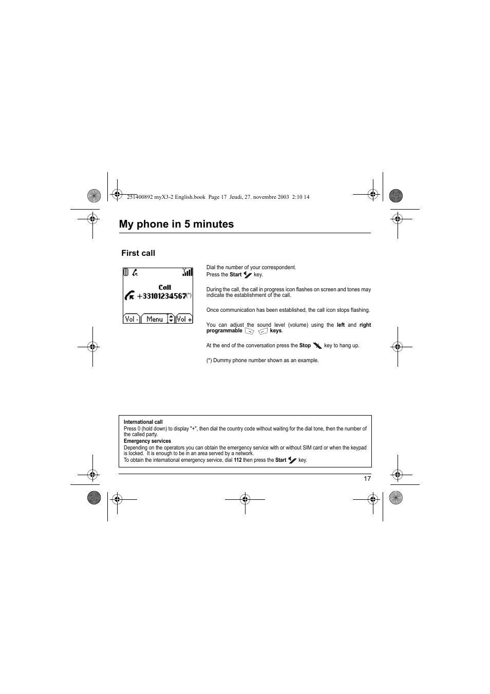 First call, My phone in 5 minutes | Sagem myX3-2 User Manual | Page 20 / 79