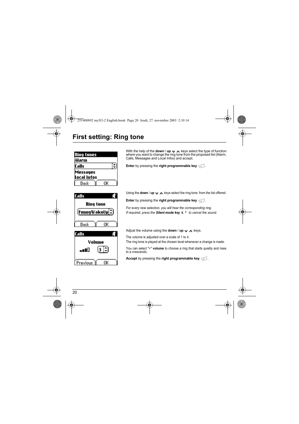 First setting: ring tone | Sagem myX3-2 User Manual | Page 23 / 79