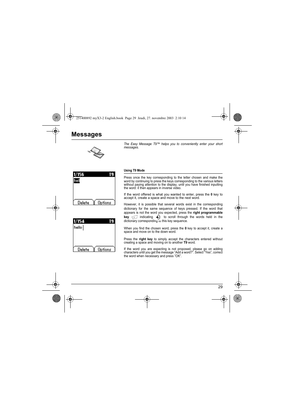 Messages | Sagem myX3-2 User Manual | Page 32 / 79