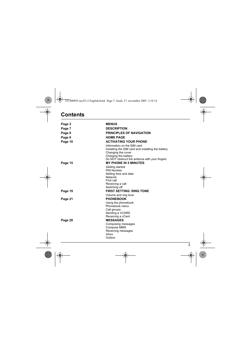 Sagem myX3-2 User Manual | Page 6 / 79