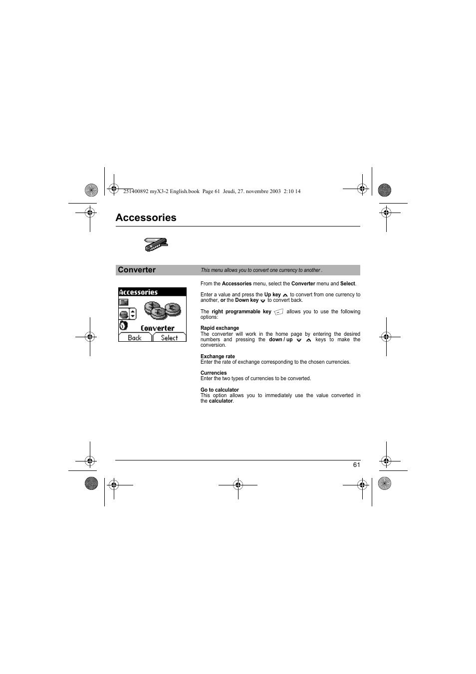 Converter, Accessories | Sagem myX3-2 User Manual | Page 64 / 79