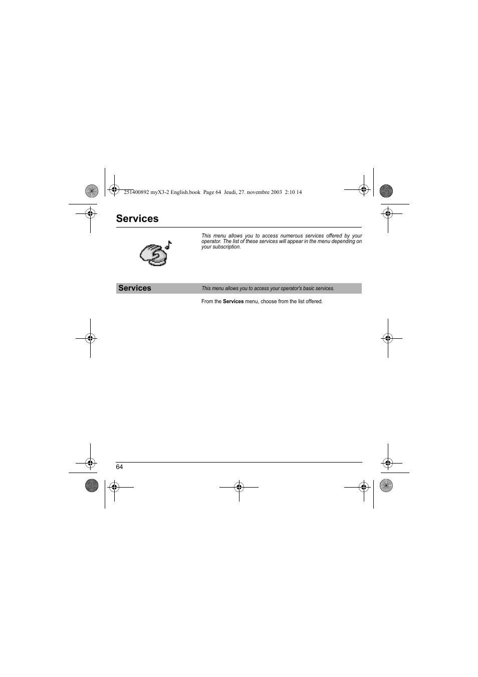 Services | Sagem myX3-2 User Manual | Page 67 / 79