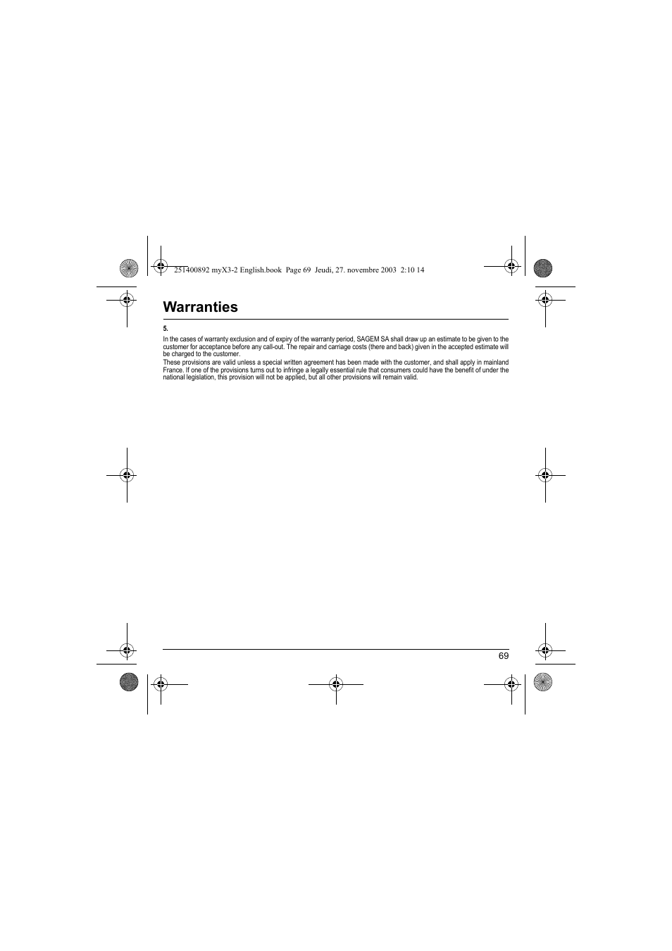 Warranties | Sagem myX3-2 User Manual | Page 72 / 79