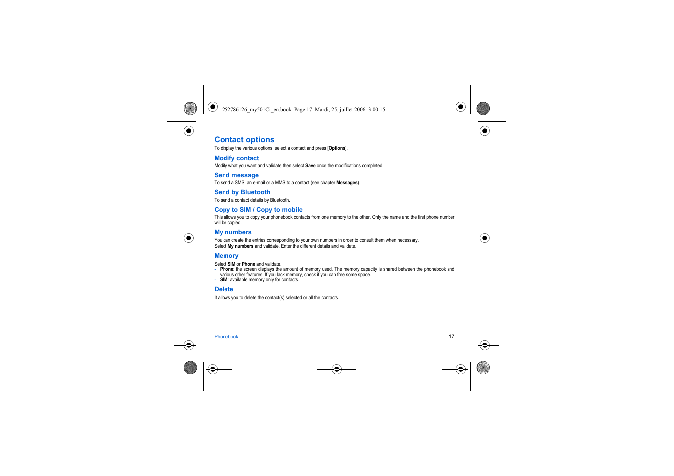 Contact options | Sagem my501Ci User Manual | Page 17 / 64