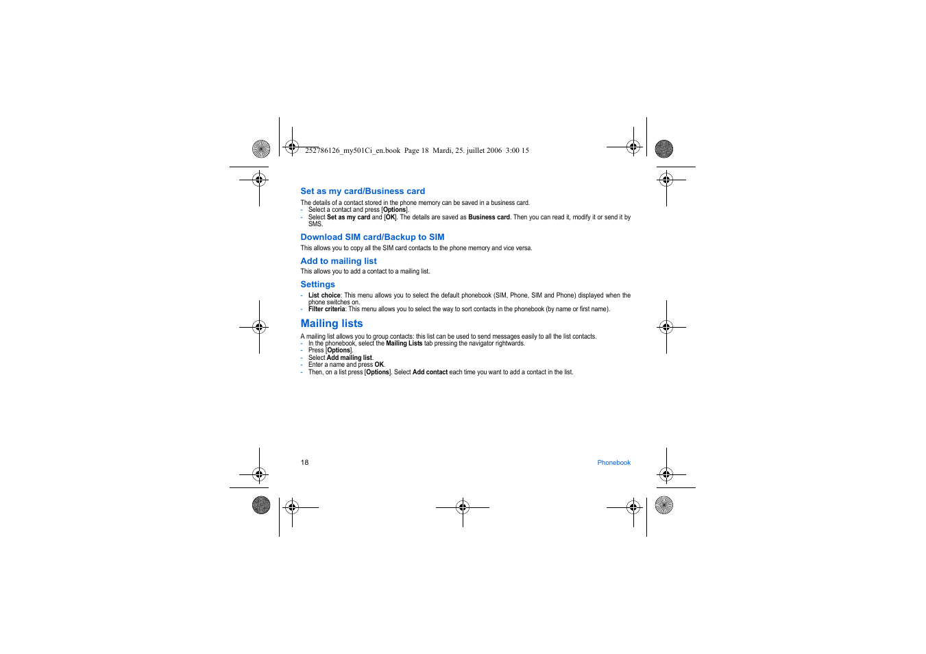 Mailing lists | Sagem my501Ci User Manual | Page 18 / 64