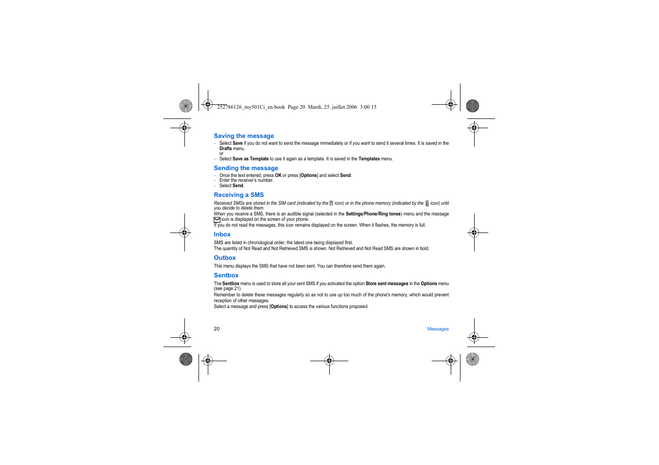 Sagem my501Ci User Manual | Page 20 / 64