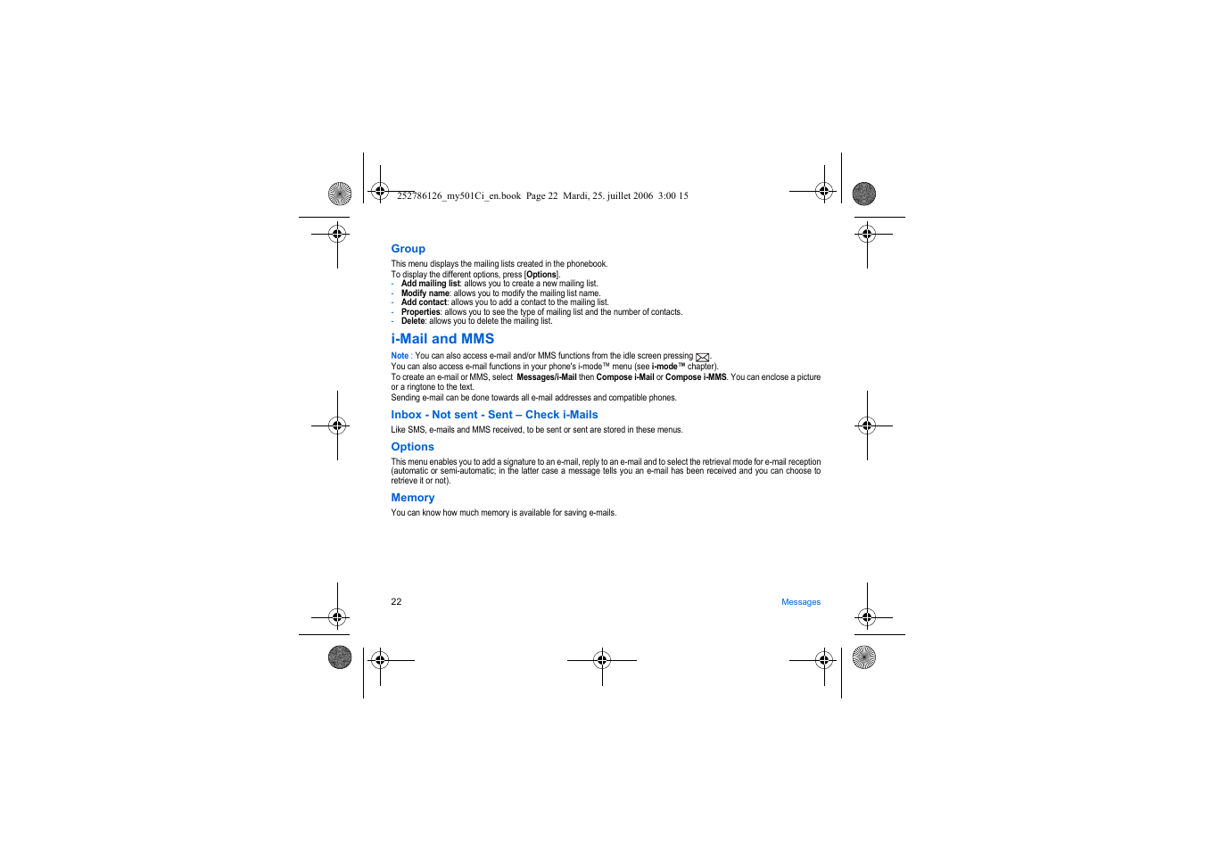 I-mail and mms | Sagem my501Ci User Manual | Page 22 / 64