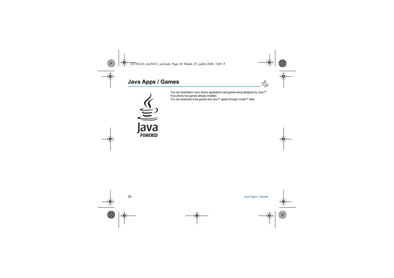 Java apps / games | Sagem my501Ci User Manual | Page 28 / 64