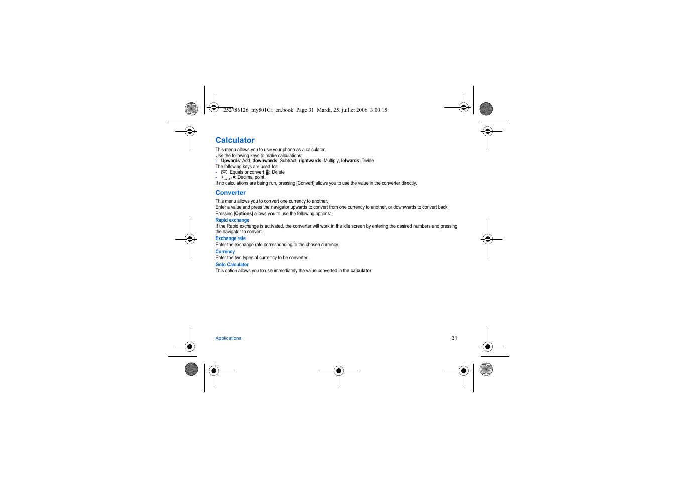 Calculator | Sagem my501Ci User Manual | Page 31 / 64