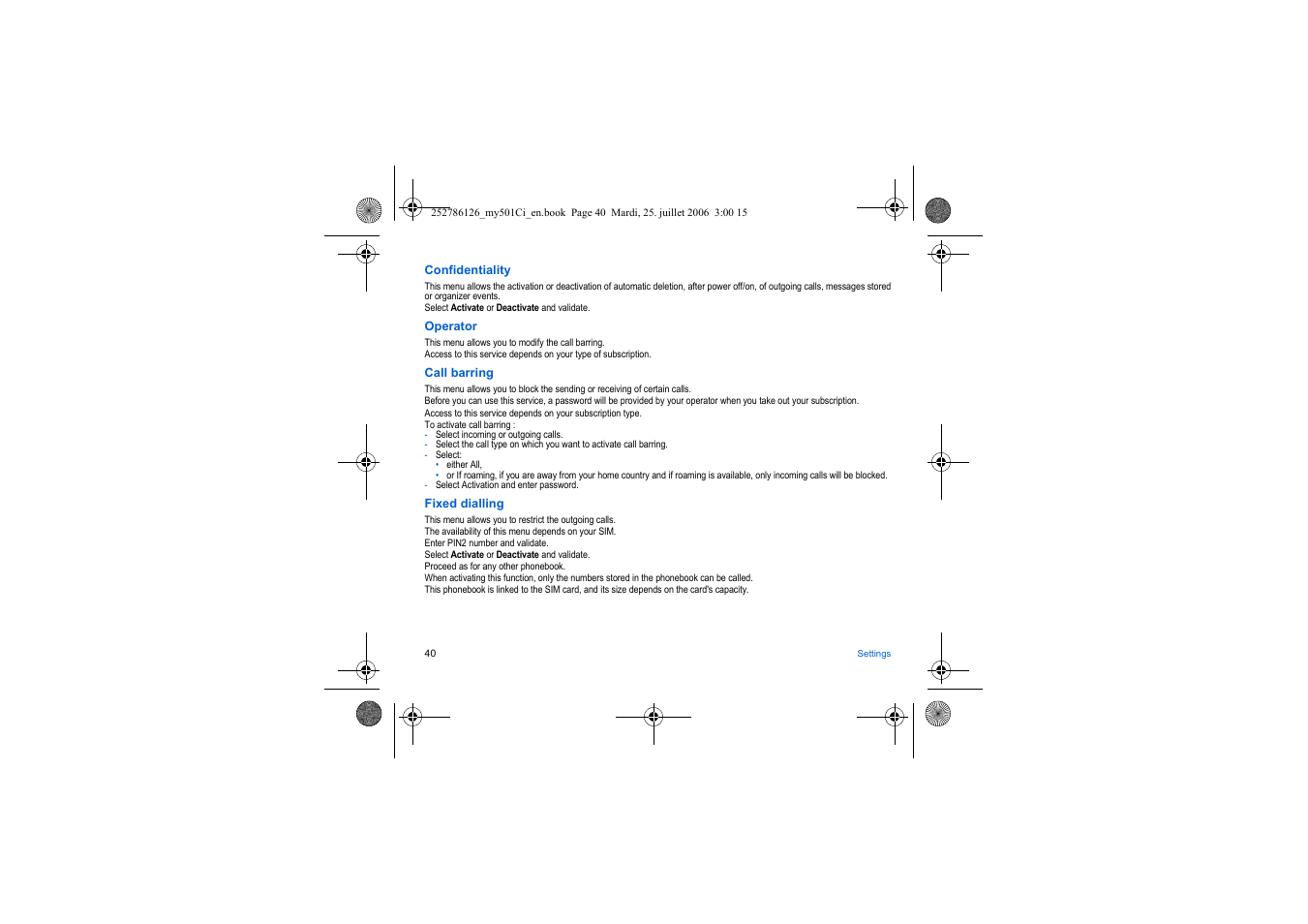 Fixed dialling in | Sagem my501Ci User Manual | Page 40 / 64