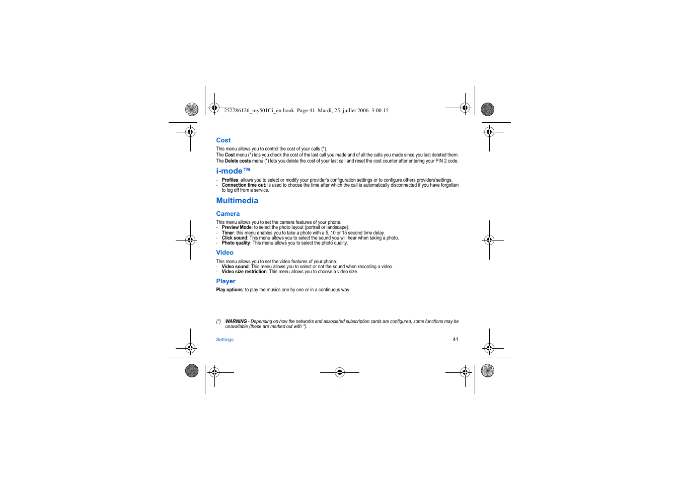 I-mode, Multimedia | Sagem my501Ci User Manual | Page 41 / 64