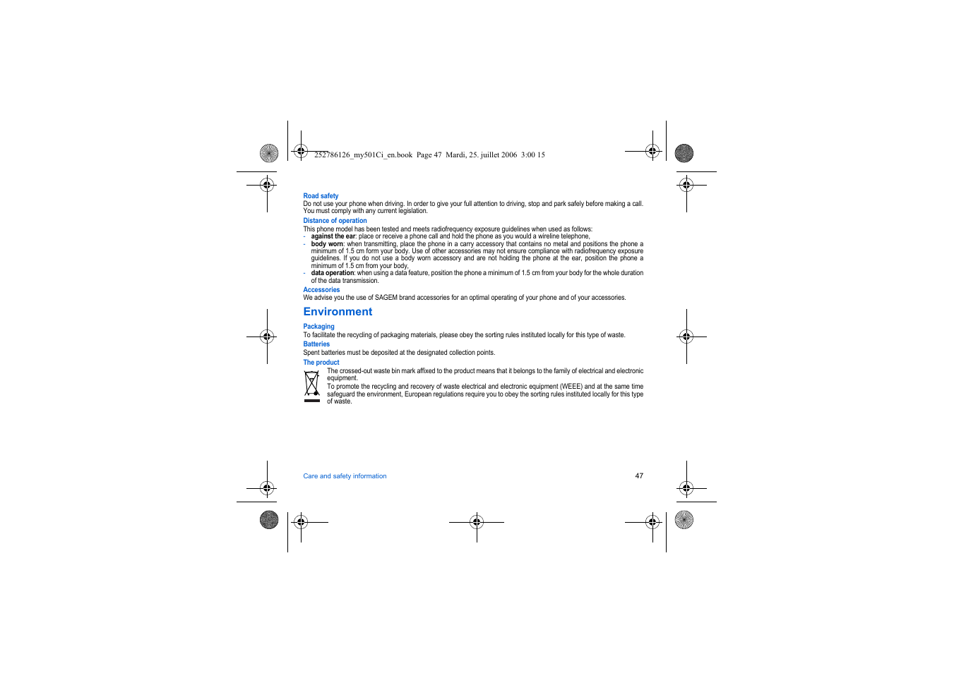 Environment | Sagem my501Ci User Manual | Page 47 / 64