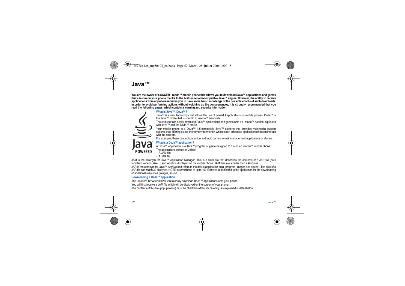 Java | Sagem my501Ci User Manual | Page 52 / 64