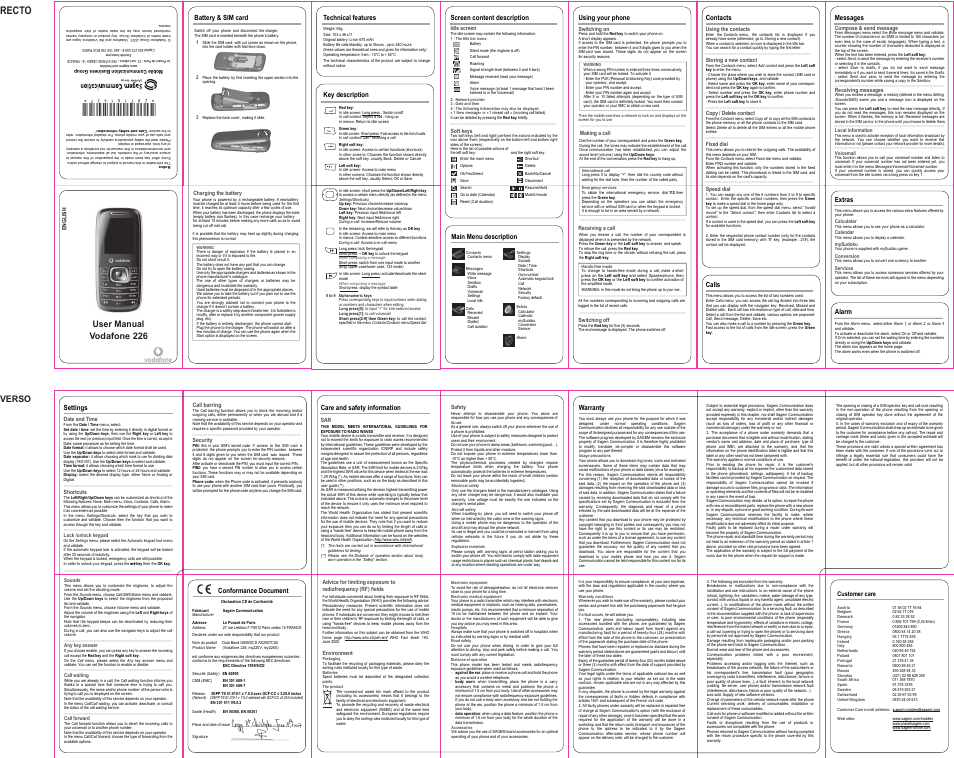 Sagem 226 User Manual | 1 page