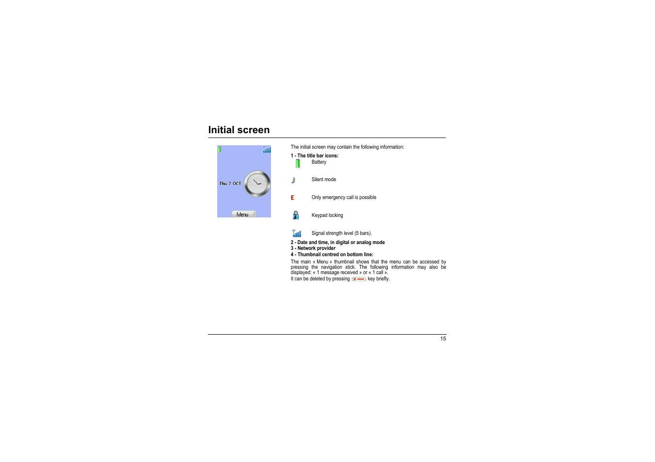 Initial screen | Sagem myX-8 User Manual | Page 16 / 108