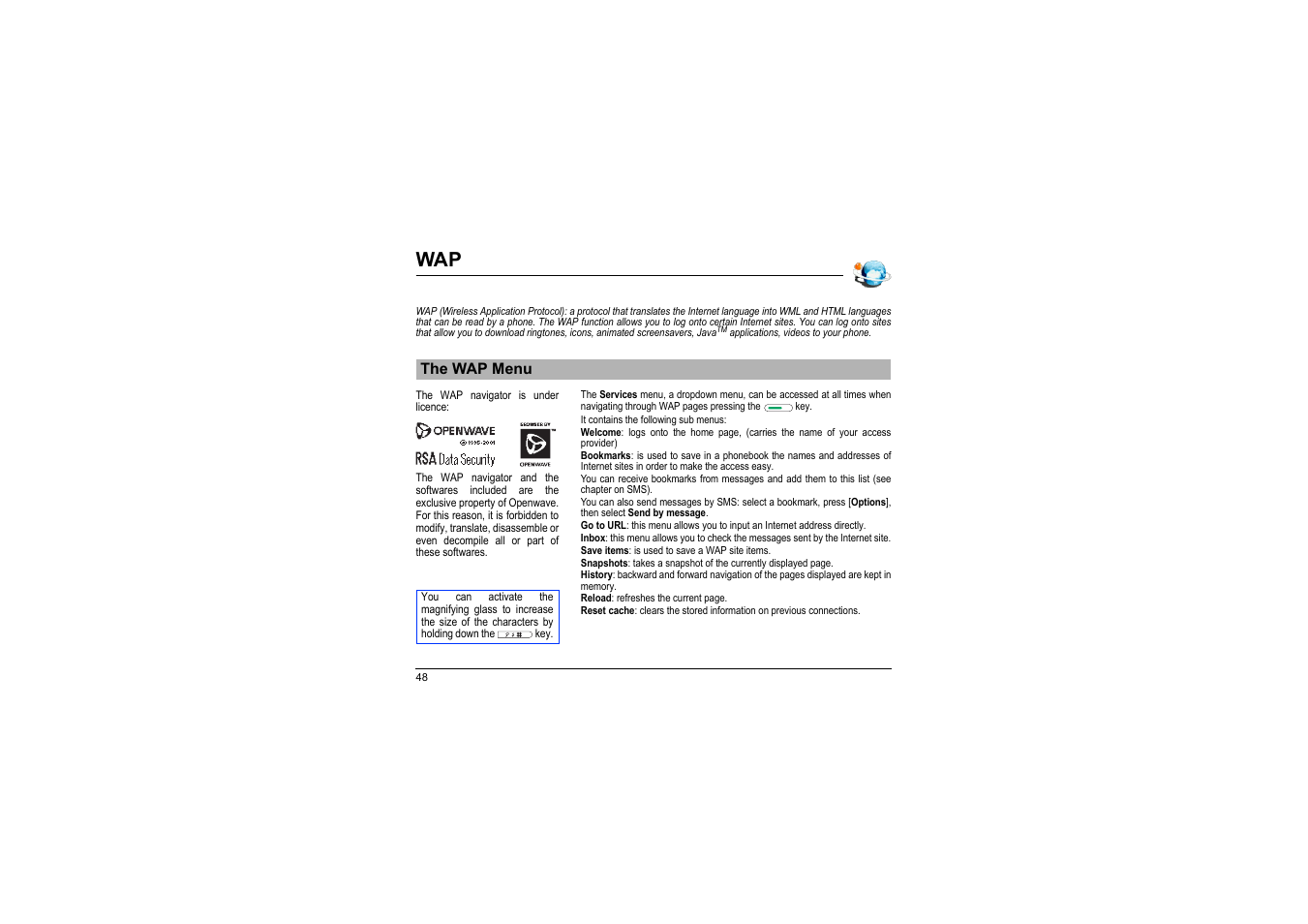 The wap menu | Sagem myX-8 User Manual | Page 49 / 108