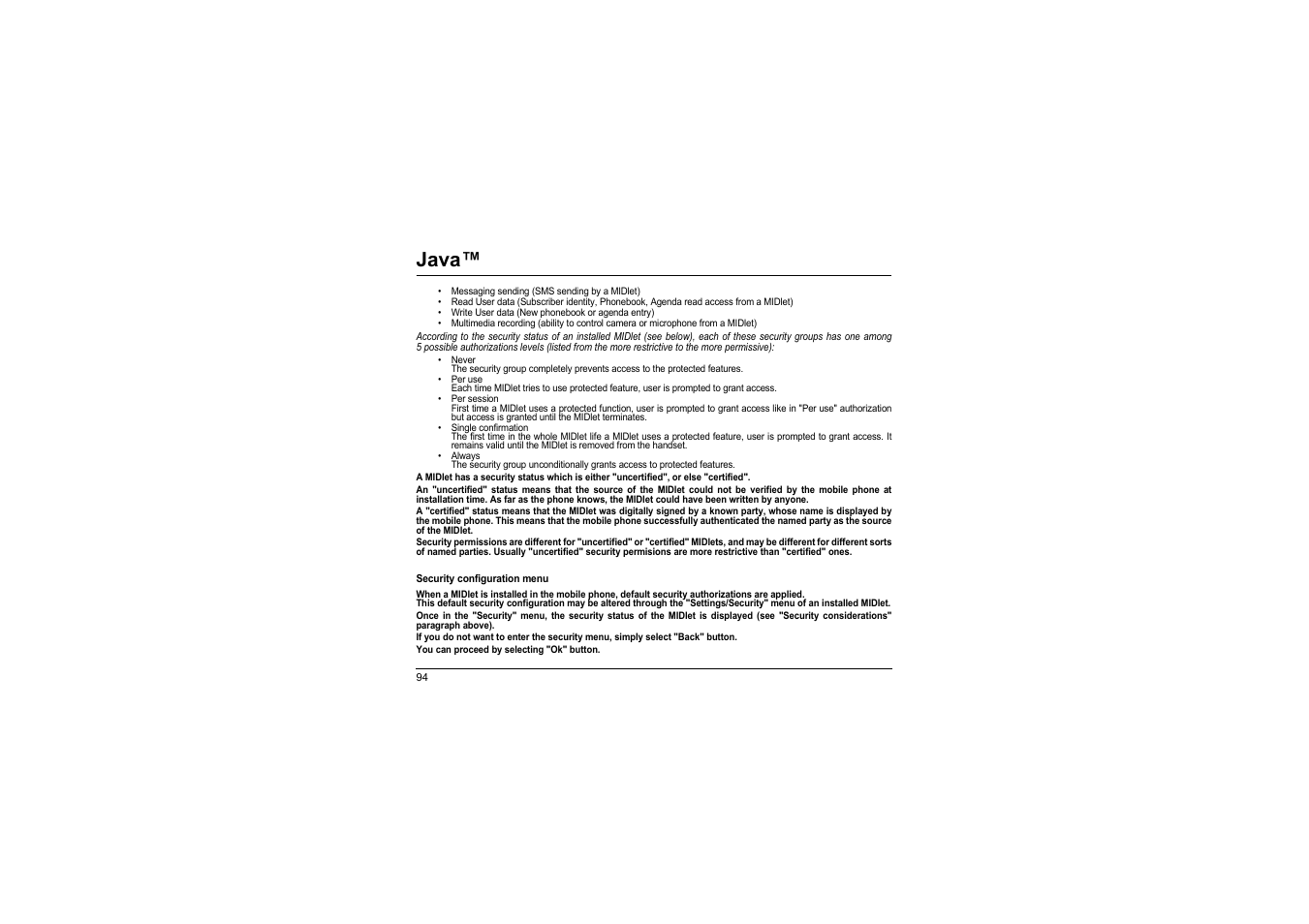 Java | Sagem myX-8 User Manual | Page 95 / 108