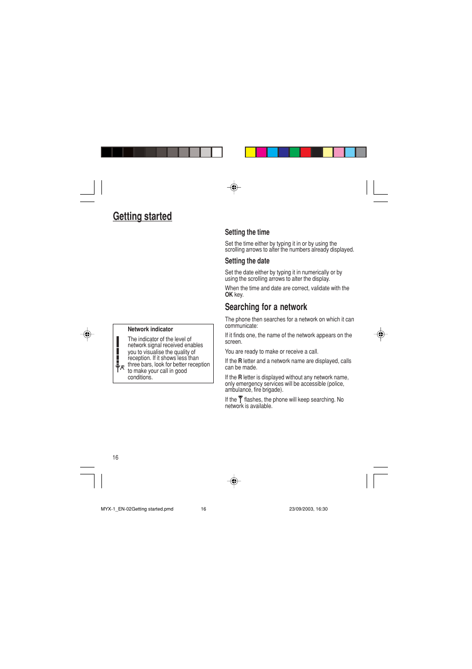 Getting started, Searching for a network | Sagem myX-1 User Manual | Page 17 / 77