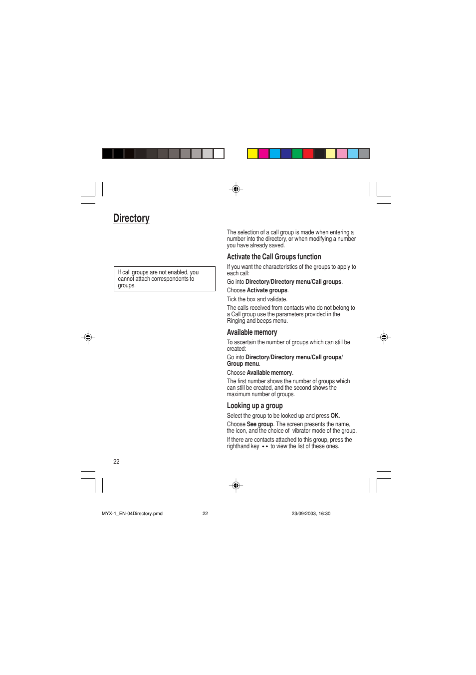 Directory | Sagem myX-1 User Manual | Page 23 / 77