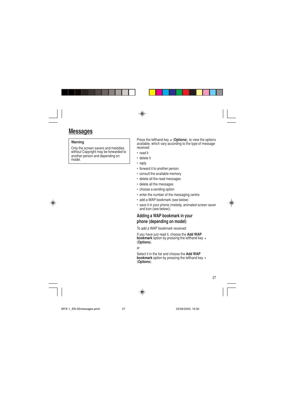 Messages | Sagem myX-1 User Manual | Page 28 / 77