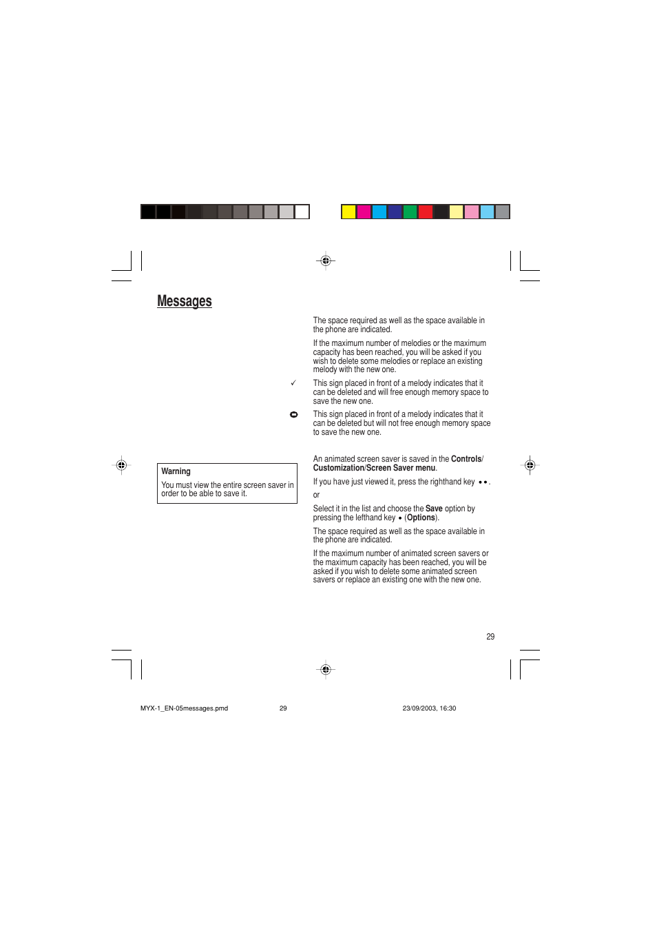 Messages | Sagem myX-1 User Manual | Page 30 / 77