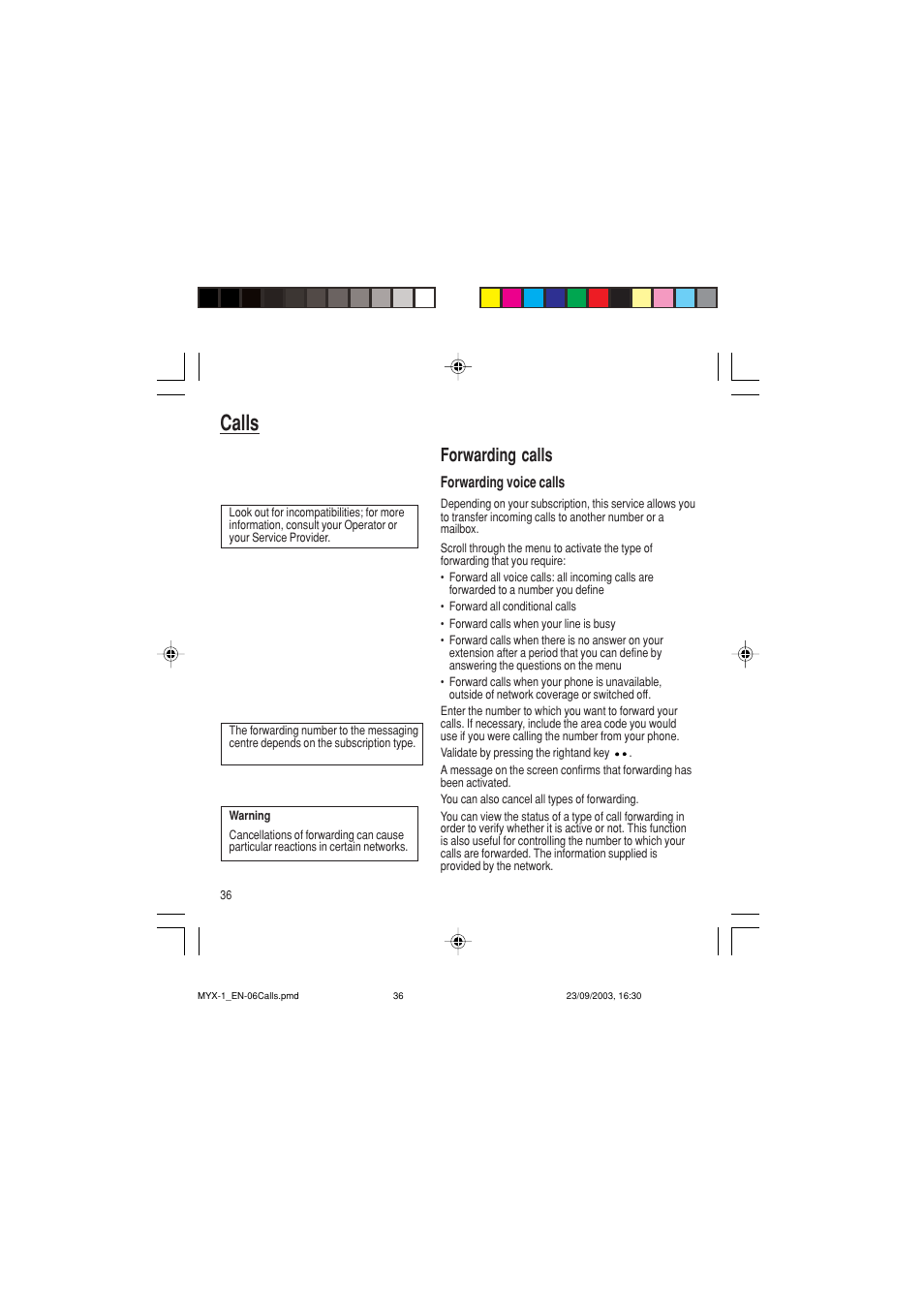 Calls, Forwarding calls | Sagem myX-1 User Manual | Page 37 / 77