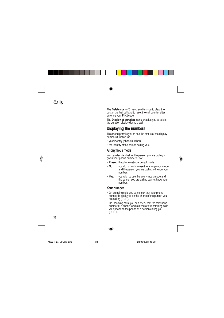 Calls, Displaying the numbers | Sagem myX-1 User Manual | Page 39 / 77