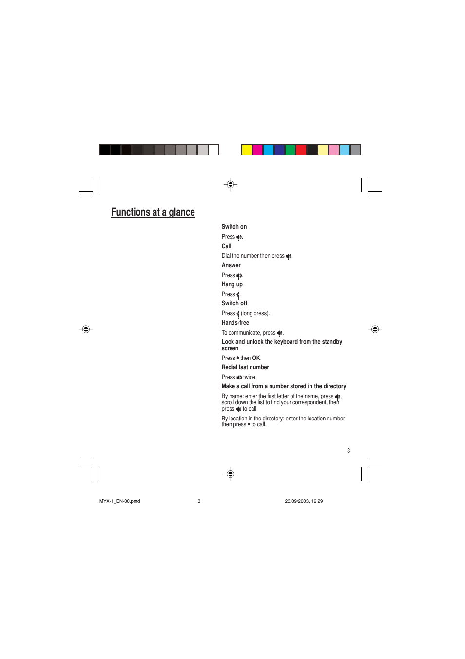 Functions at a glance | Sagem myX-1 User Manual | Page 4 / 77