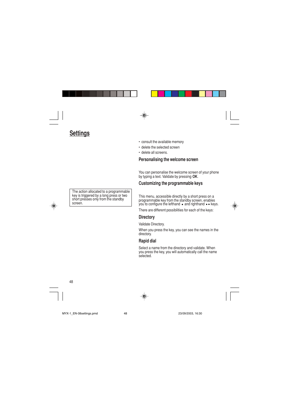 Settings | Sagem myX-1 User Manual | Page 49 / 77