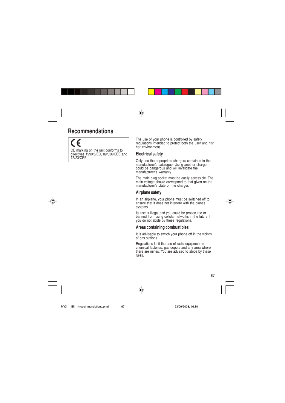 Recommendations | Sagem myX-1 User Manual | Page 68 / 77