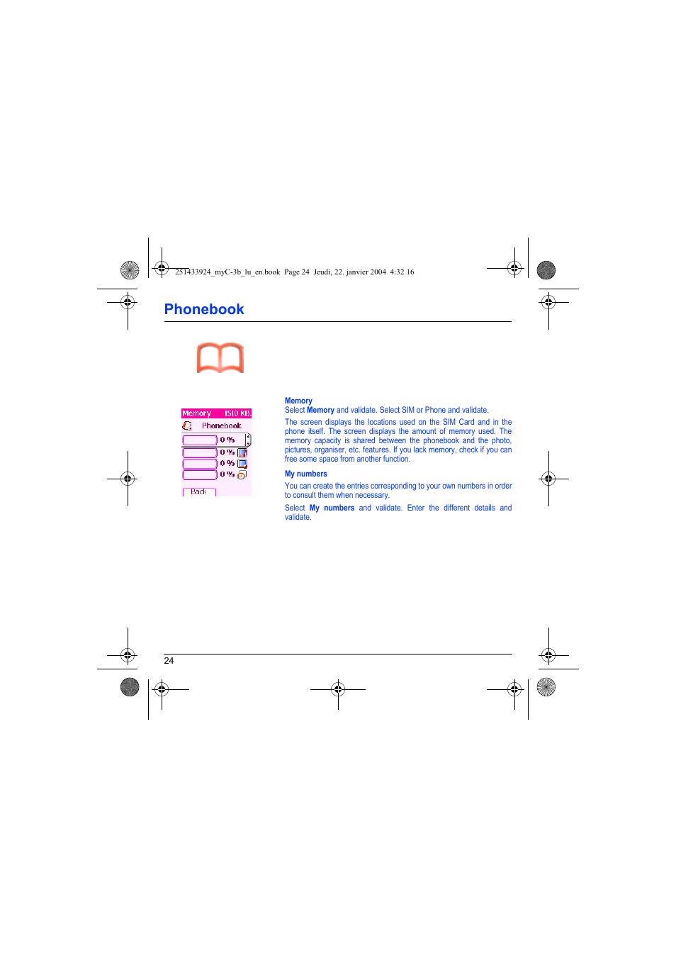 Phonebook | Sagem myC-3b User Manual | Page 27 / 91