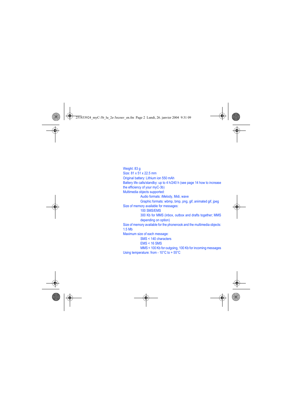 Sagem myC-3b User Manual | Page 3 / 91