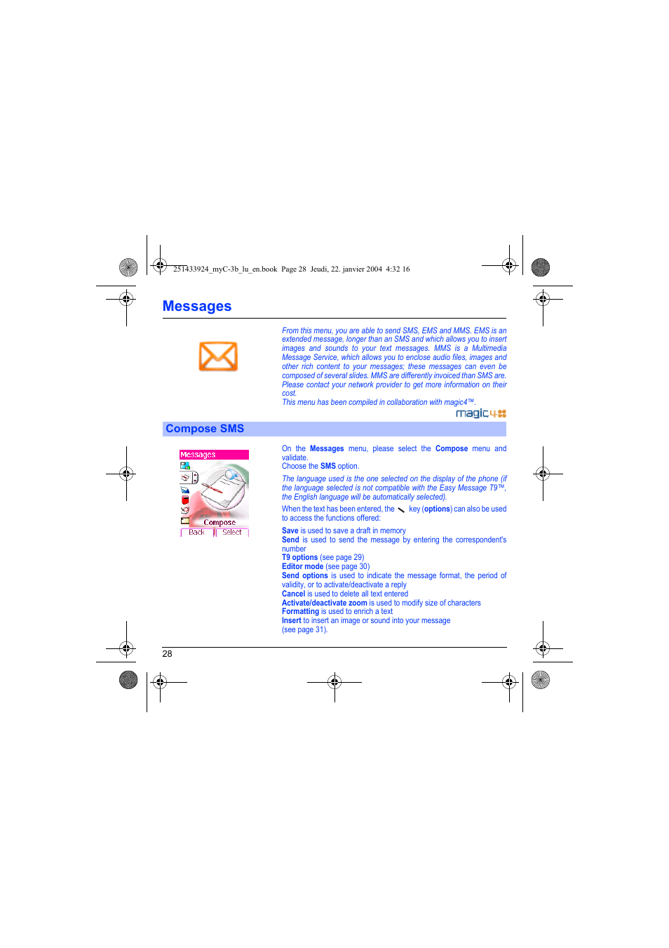 Messages, Compose sms | Sagem myC-3b User Manual | Page 31 / 91