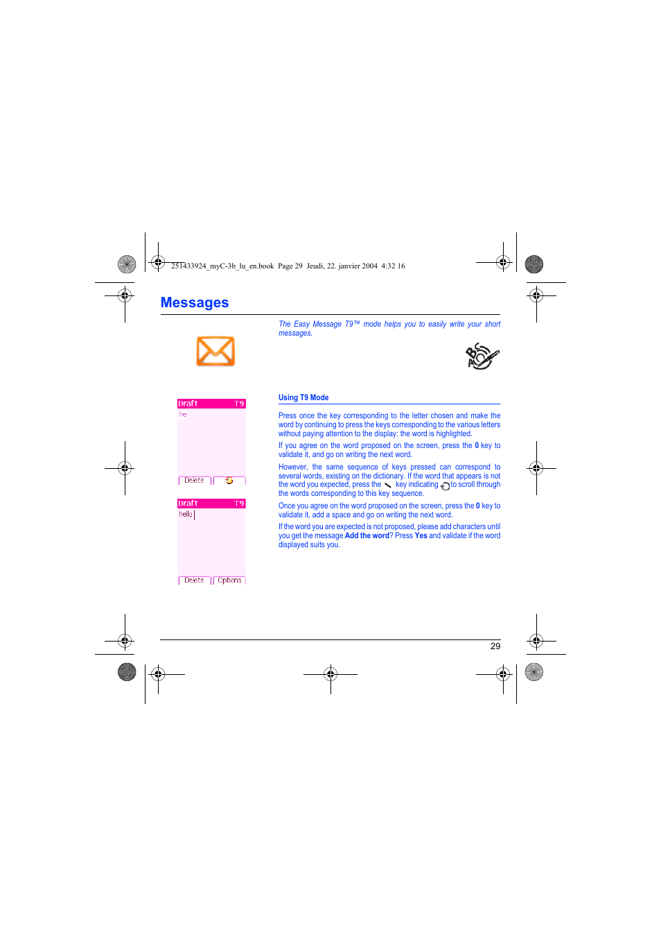 Messages | Sagem myC-3b User Manual | Page 32 / 91