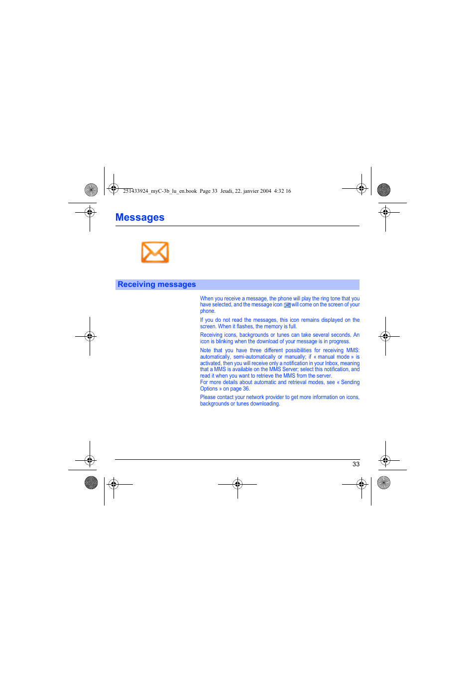 Receiving messages, Messages | Sagem myC-3b User Manual | Page 36 / 91