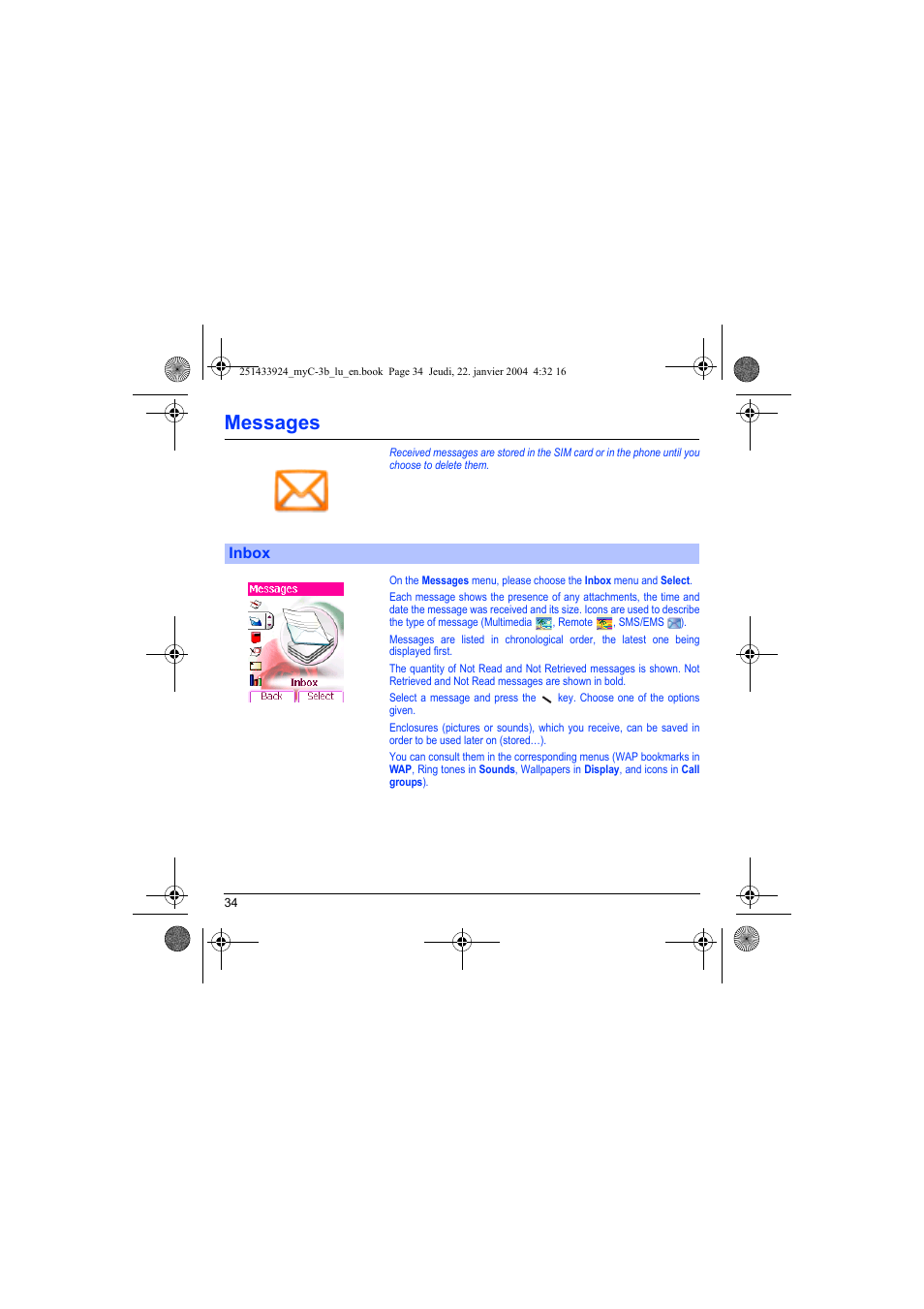 Inbox, Messages | Sagem myC-3b User Manual | Page 37 / 91