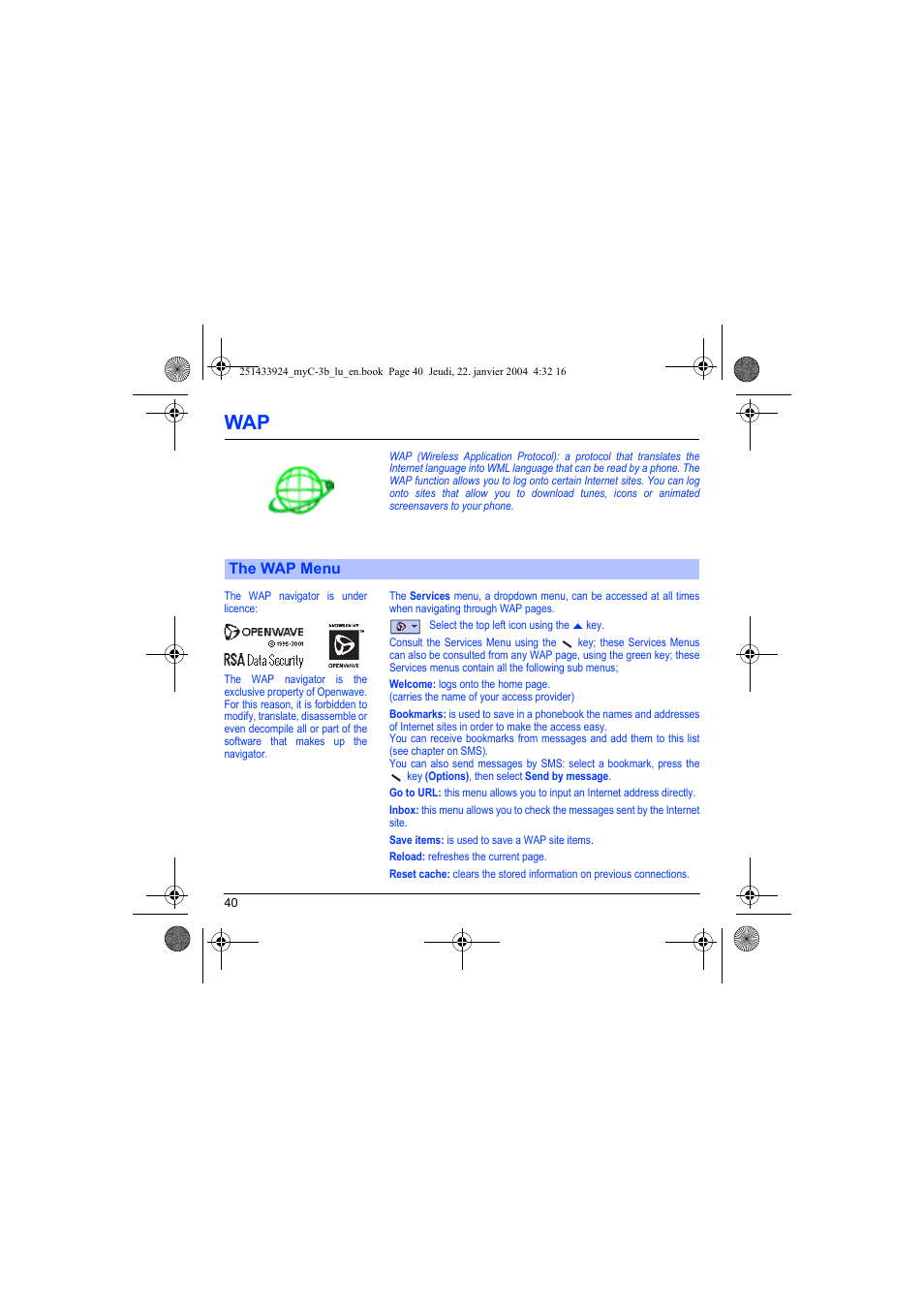 The wap menu | Sagem myC-3b User Manual | Page 43 / 91