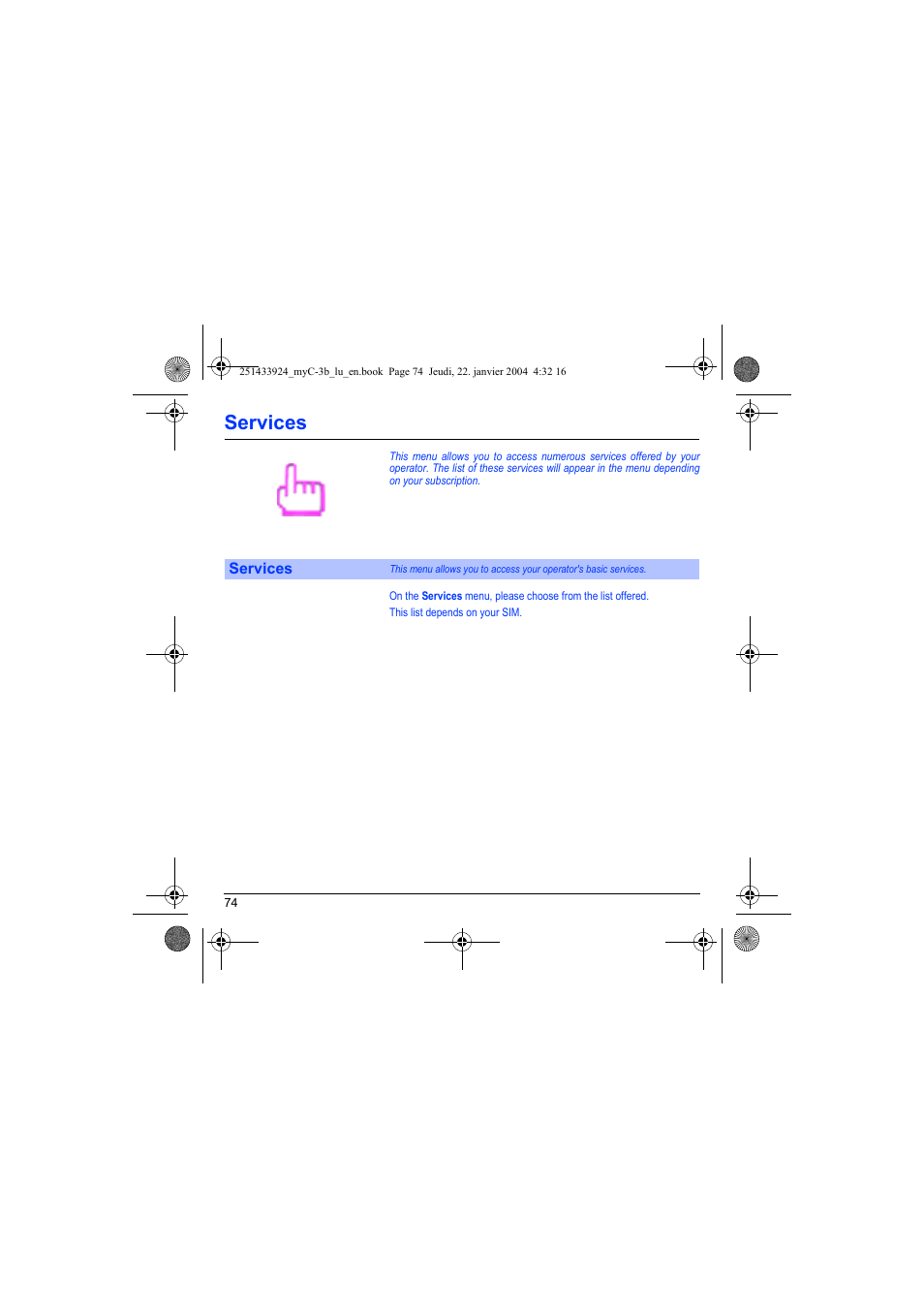 Services | Sagem myC-3b User Manual | Page 77 / 91