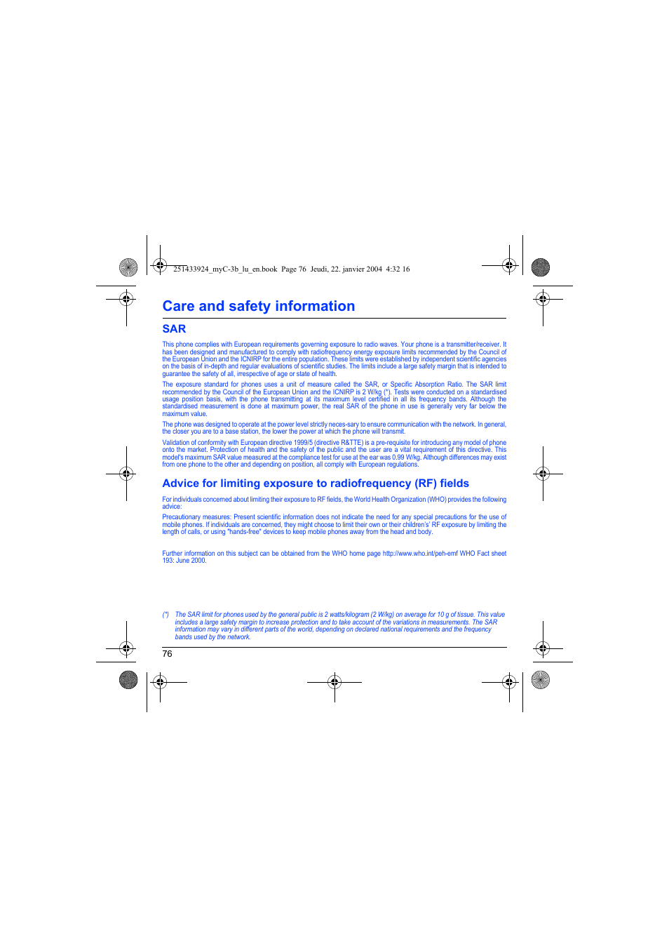 Care and safety information | Sagem myC-3b User Manual | Page 79 / 91