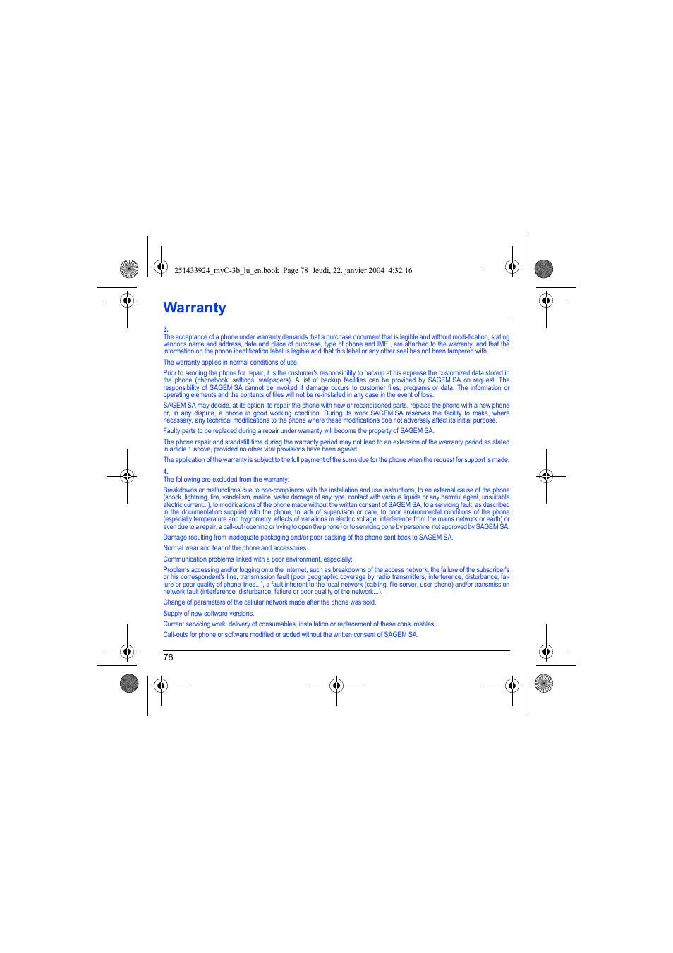 Warranty | Sagem myC-3b User Manual | Page 81 / 91